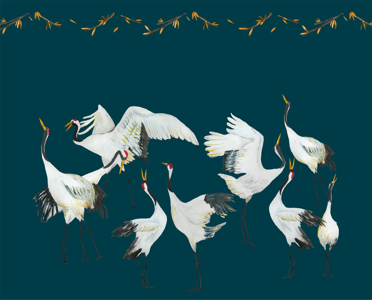 Catchii Japanese Crane Dance Blue - W200001 3 Catchii Japanese Crane Dance Blue - W200001