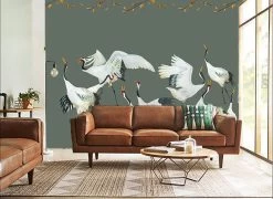 Catchii Japanese Crane Dance Green - W200003 11 Catchii Japanese Crane Dance Green - W200003 -Trendy Wanddecoratie Wereld catchii japanese crane dance green w200003 4