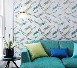 Matthew Williamson Dragonfly Dance Jade / Kiwi / Gray W6650-01 -Trendy Wanddecoratie Wereld matthew williamson matthew williamson dragonfly da 1